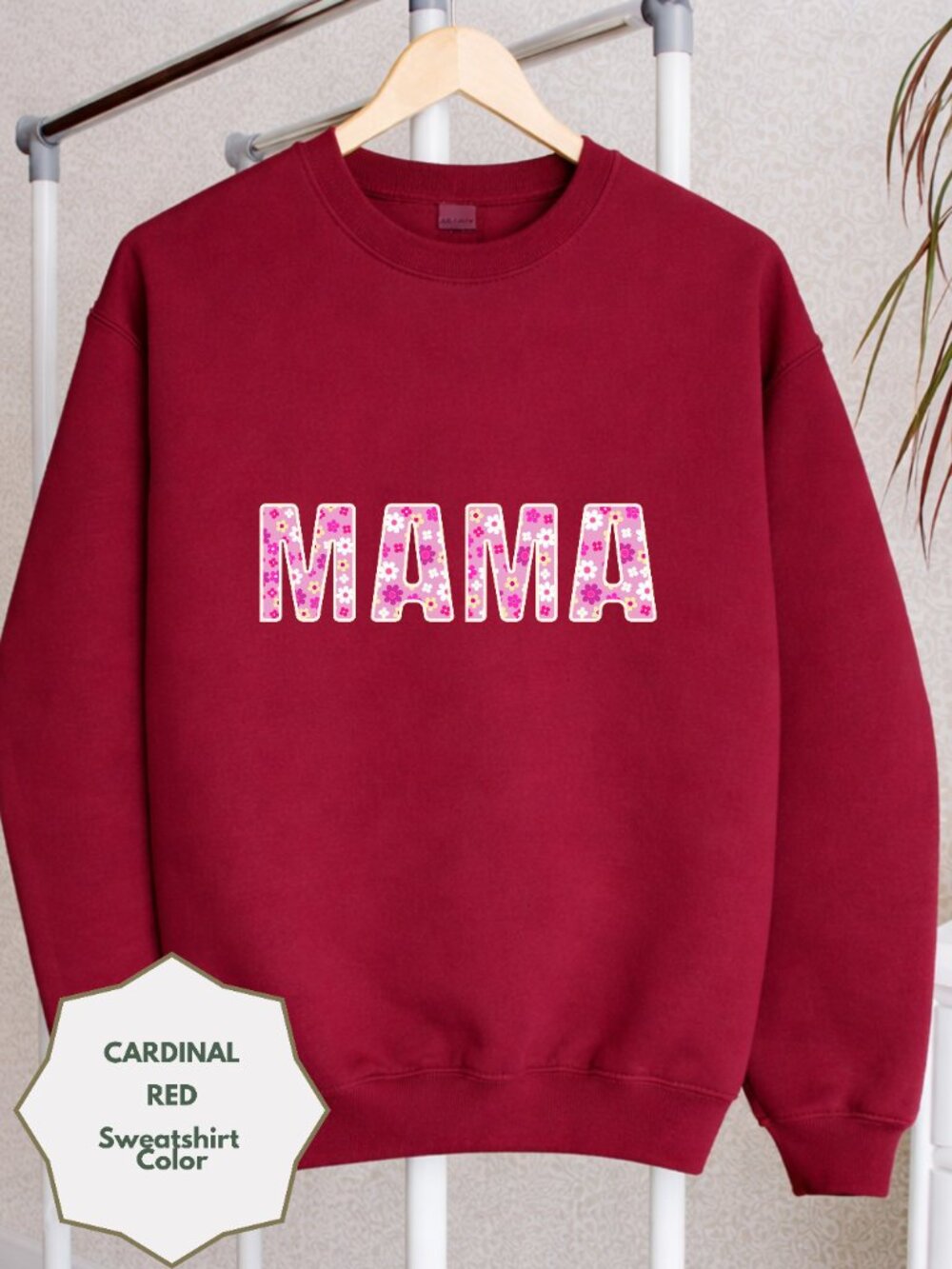 Personalized Red Sweatshirt Floral Custom Name Crewneck Cozy Trendy Gift for Mom